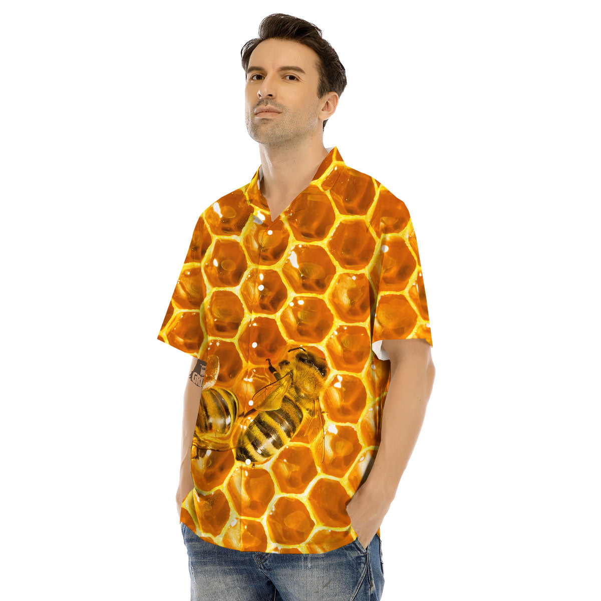 Hive Honey Bee Print Men's Hawaiian Shirt-grizzshop