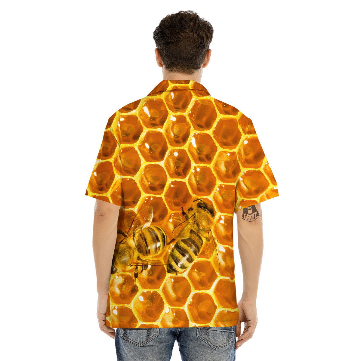 Hive Honey Bee Print Men's Hawaiian Shirt-grizzshop