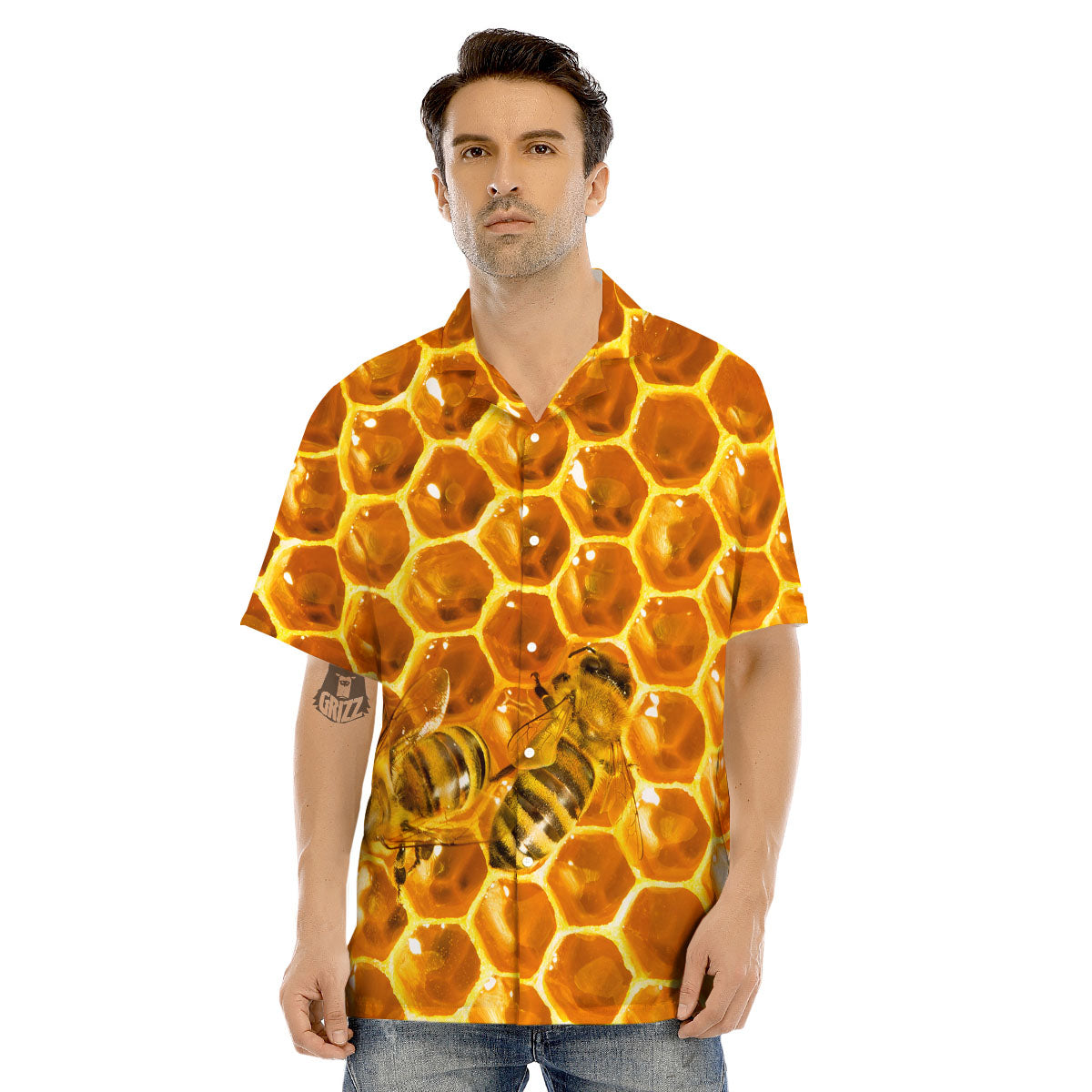 Hive Honey Bee Print Men's Hawaiian Shirt-grizzshop