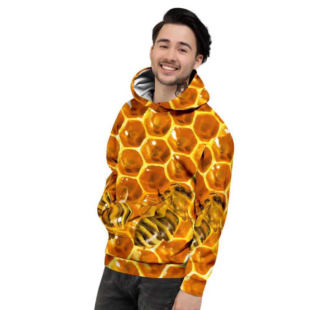 Hive Honey Bee Print Men's Hoodie-grizzshop