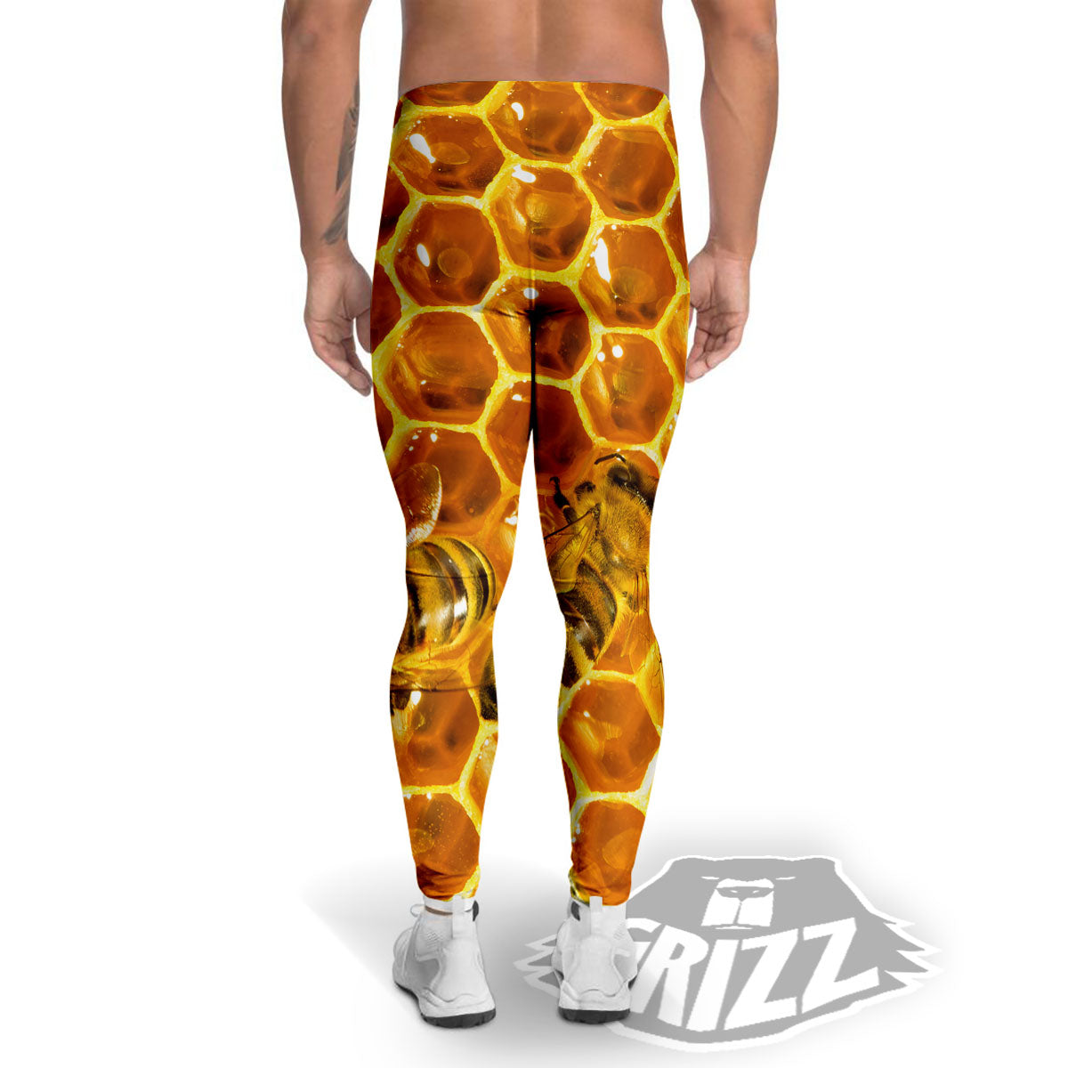 Hive Honey Bee Print Men's Leggings-grizzshop