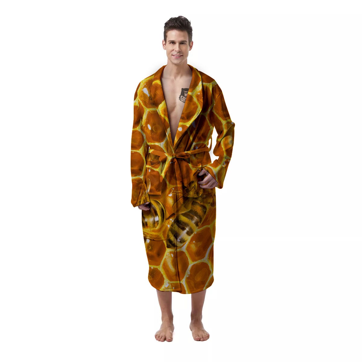 Hive Honey Bee Print Men's Robe-grizzshop