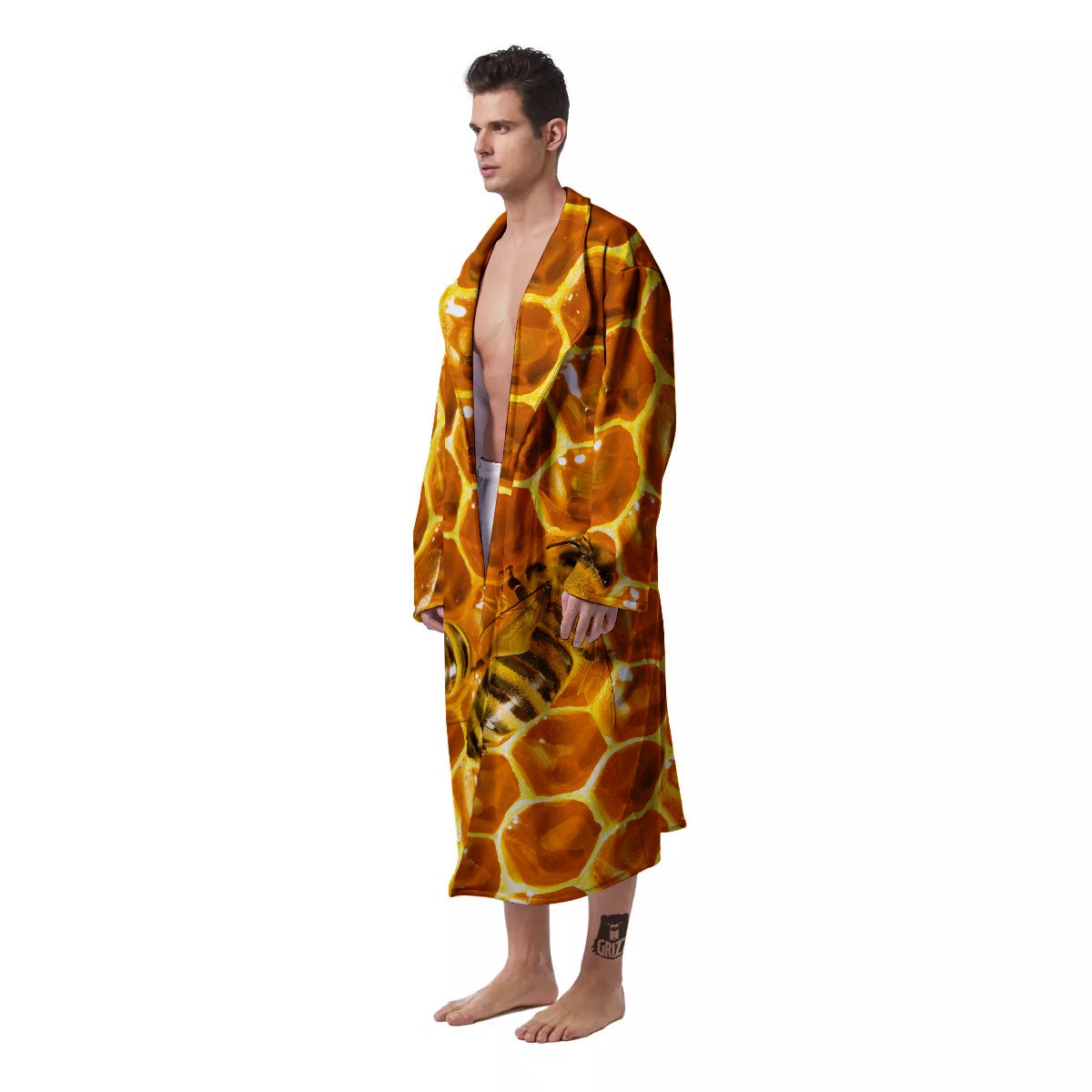 Hive Honey Bee Print Men's Robe-grizzshop