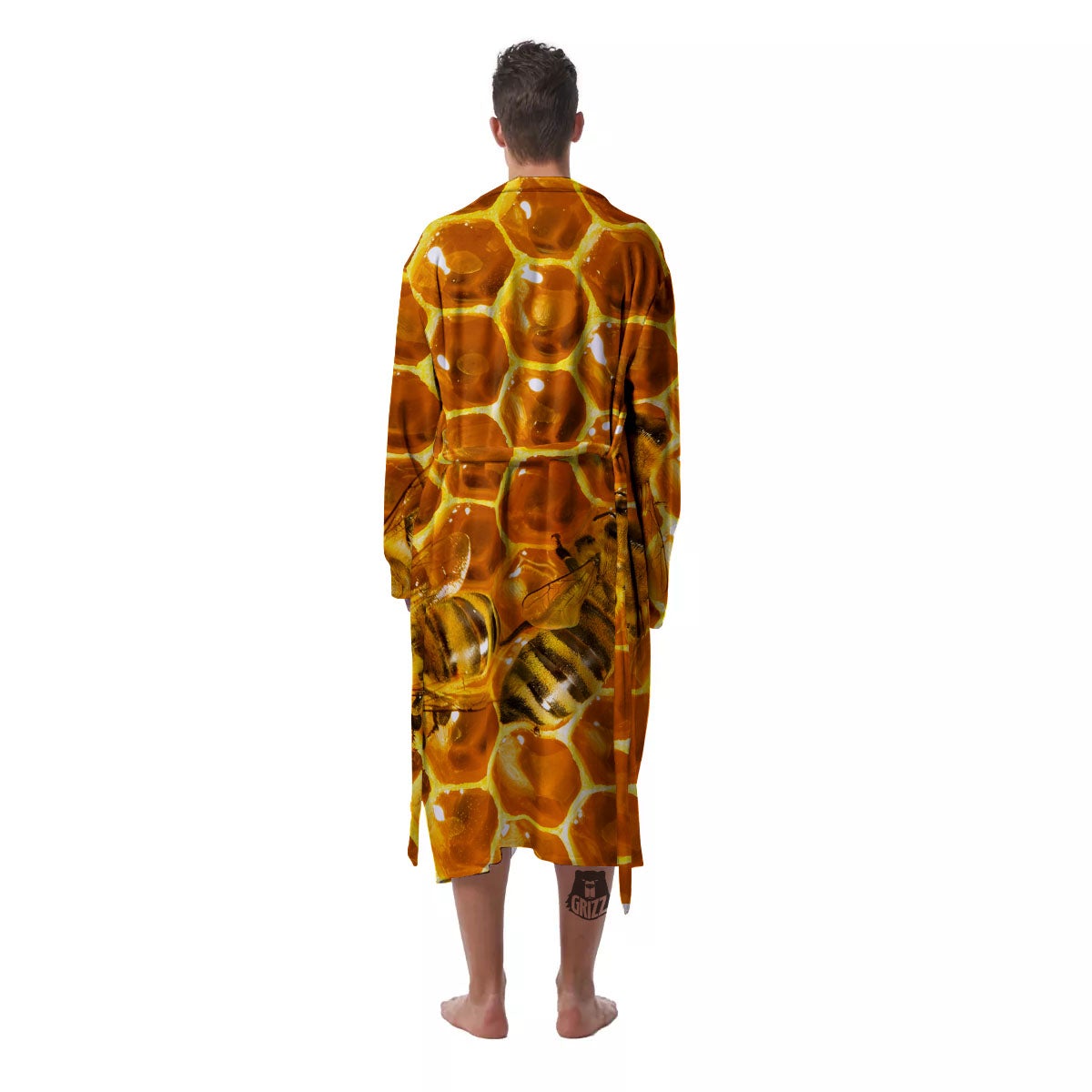 Hive Honey Bee Print Men's Robe-grizzshop