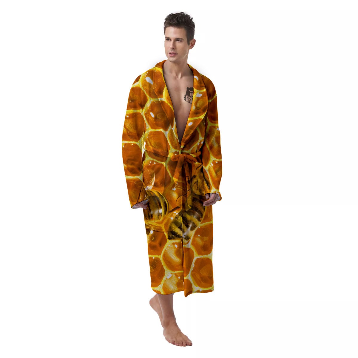 Hive Honey Bee Print Men's Robe-grizzshop