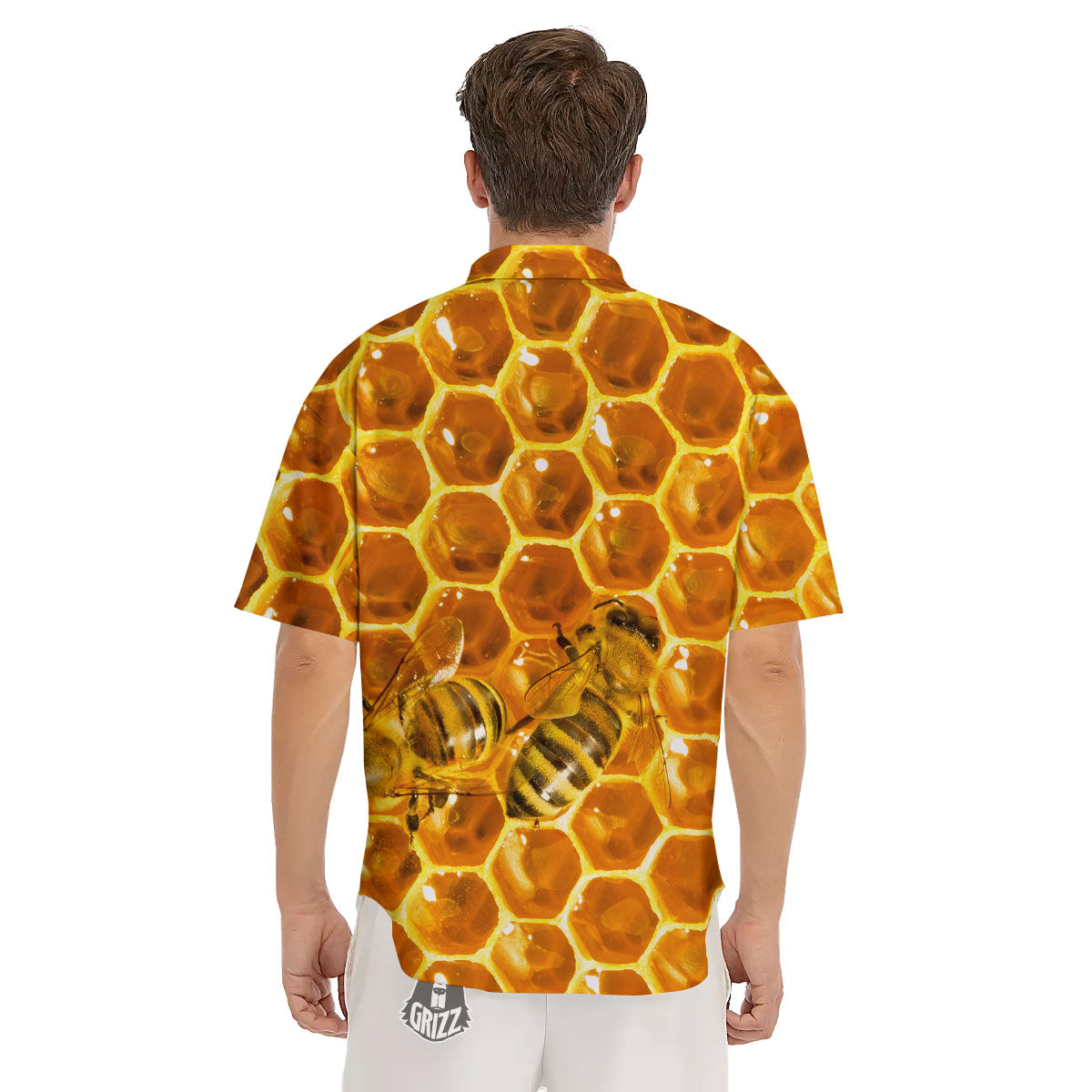 Hive Honey Bee Print Men's Short Sleeve Shirts-grizzshop