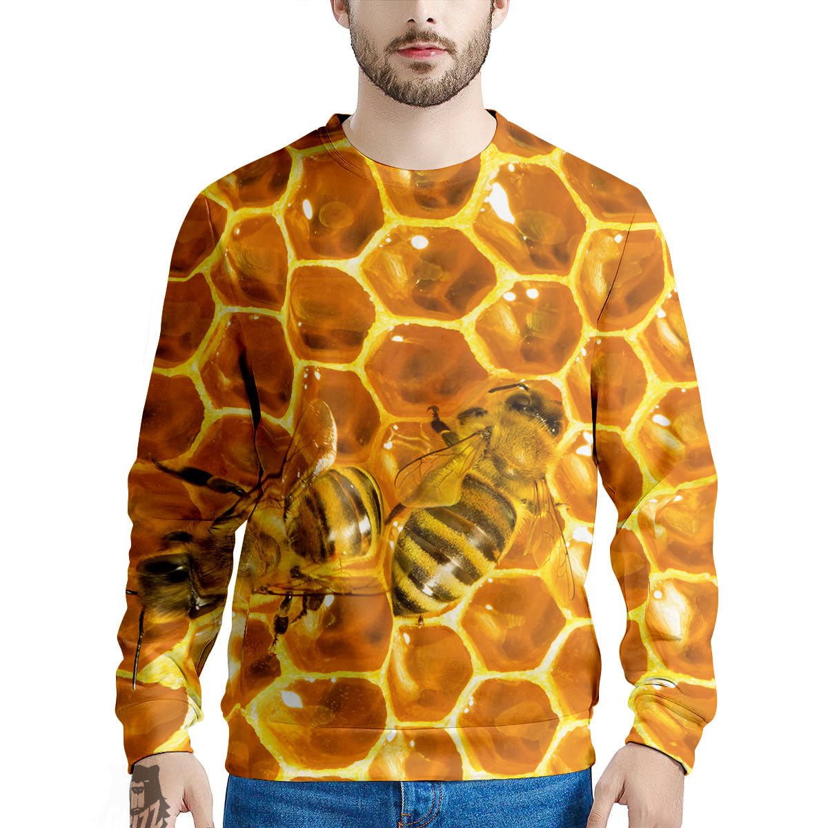 Hive Honey Bee Print Men's Sweatshirt-grizzshop