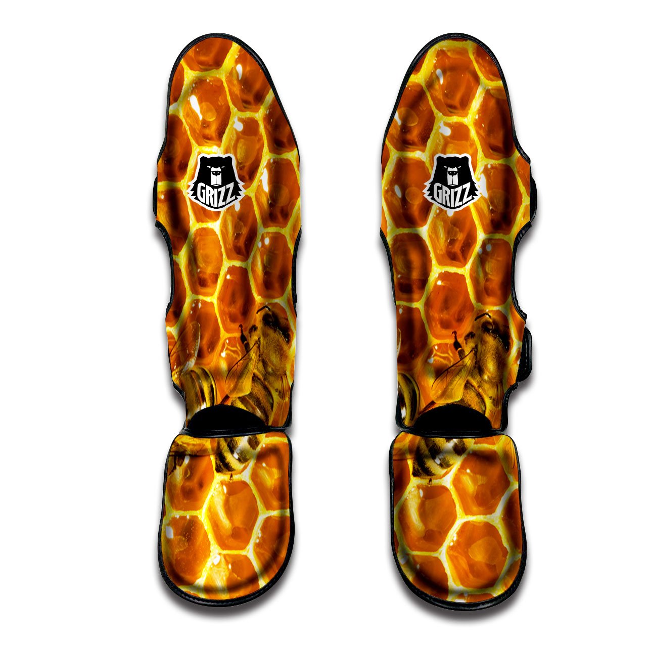 Hive Honey Bee Print Muay Thai Shin Guards-grizzshop