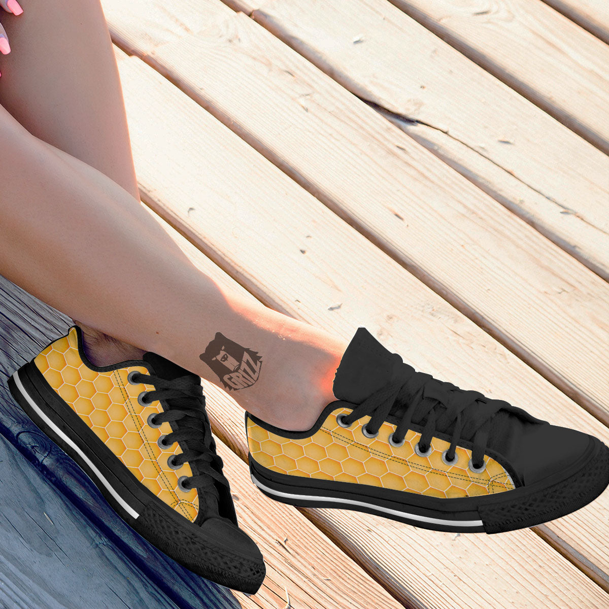 Hive Honey Bee Print Pattern Black Low Top Shoes-grizzshop