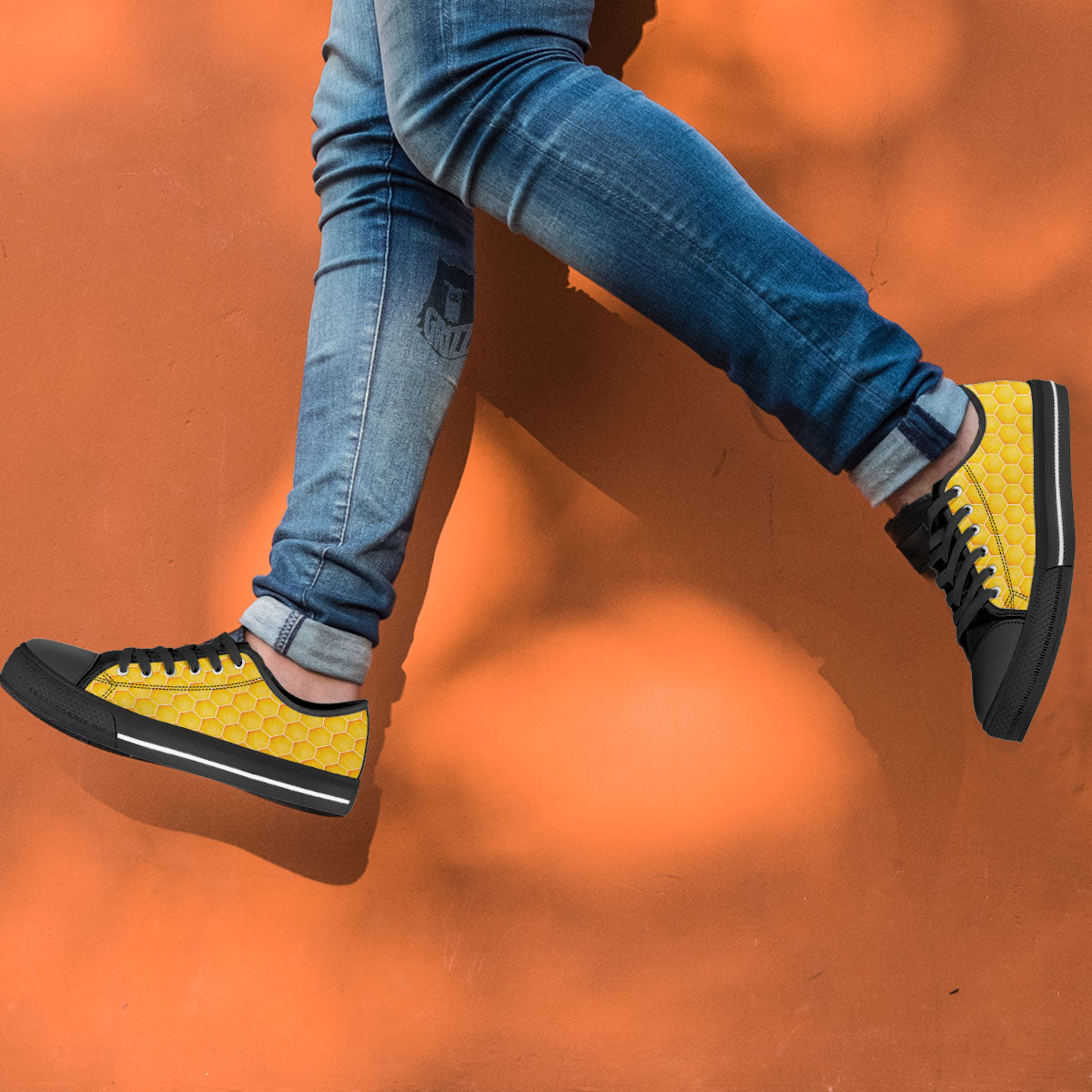 Hive Honey Bee Print Pattern Black Low Top Shoes-grizzshop