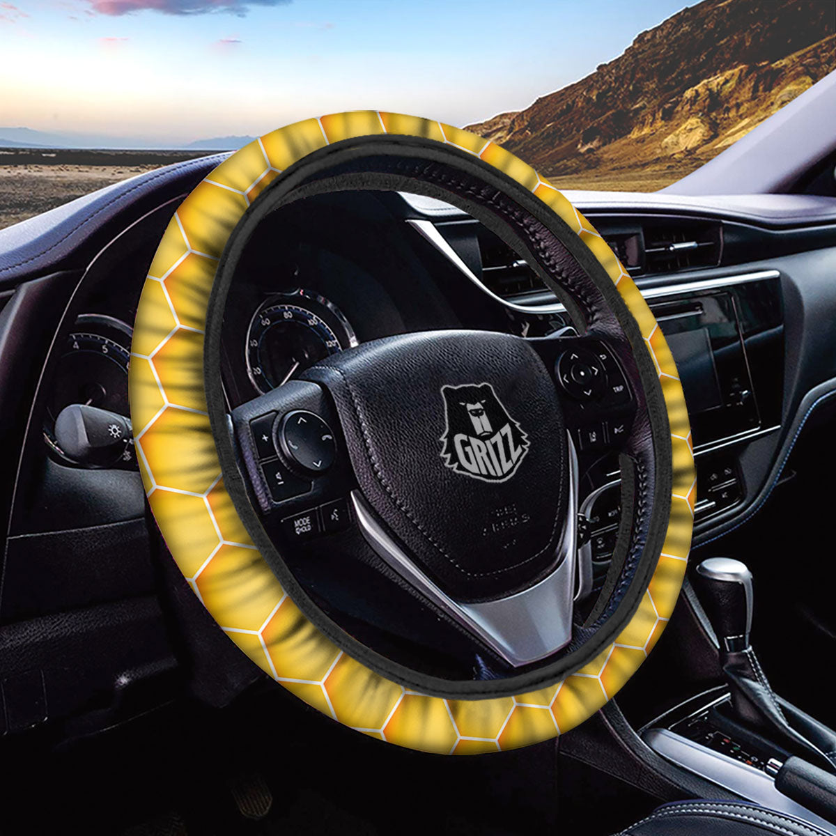 Hive Honey Bee Print Pattern Car Steering Wheel Cover-grizzshop