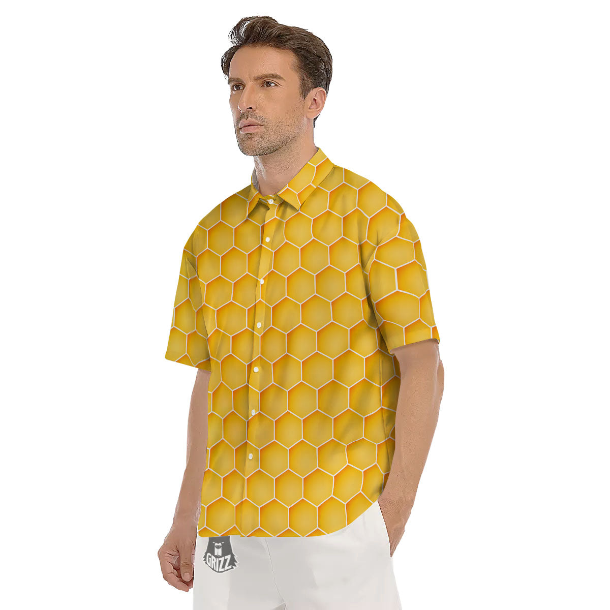 Hive Honey Bee Print Pattern Men's Short Sleeve Shirts-grizzshop