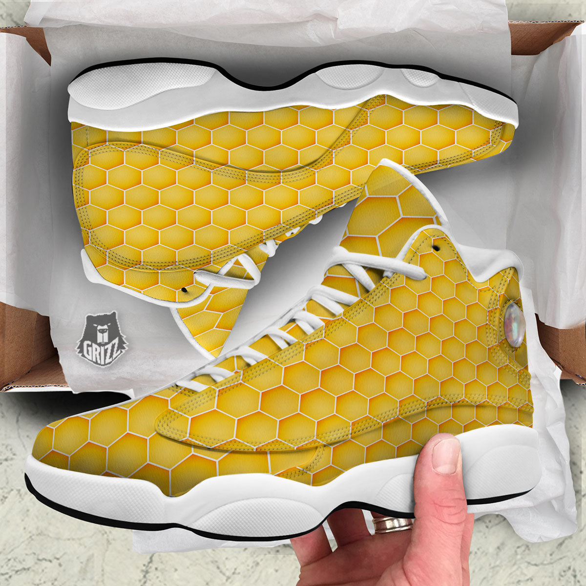 Hive Honey Bee Print Pattern White Basketball Shoes-grizzshop