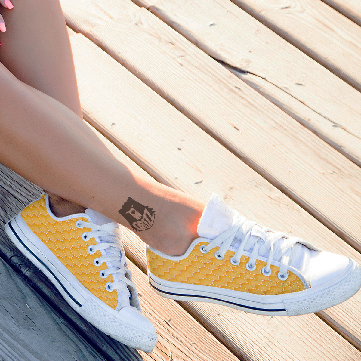 Hive Honey Bee Print Pattern White Low Top Shoes-grizzshop