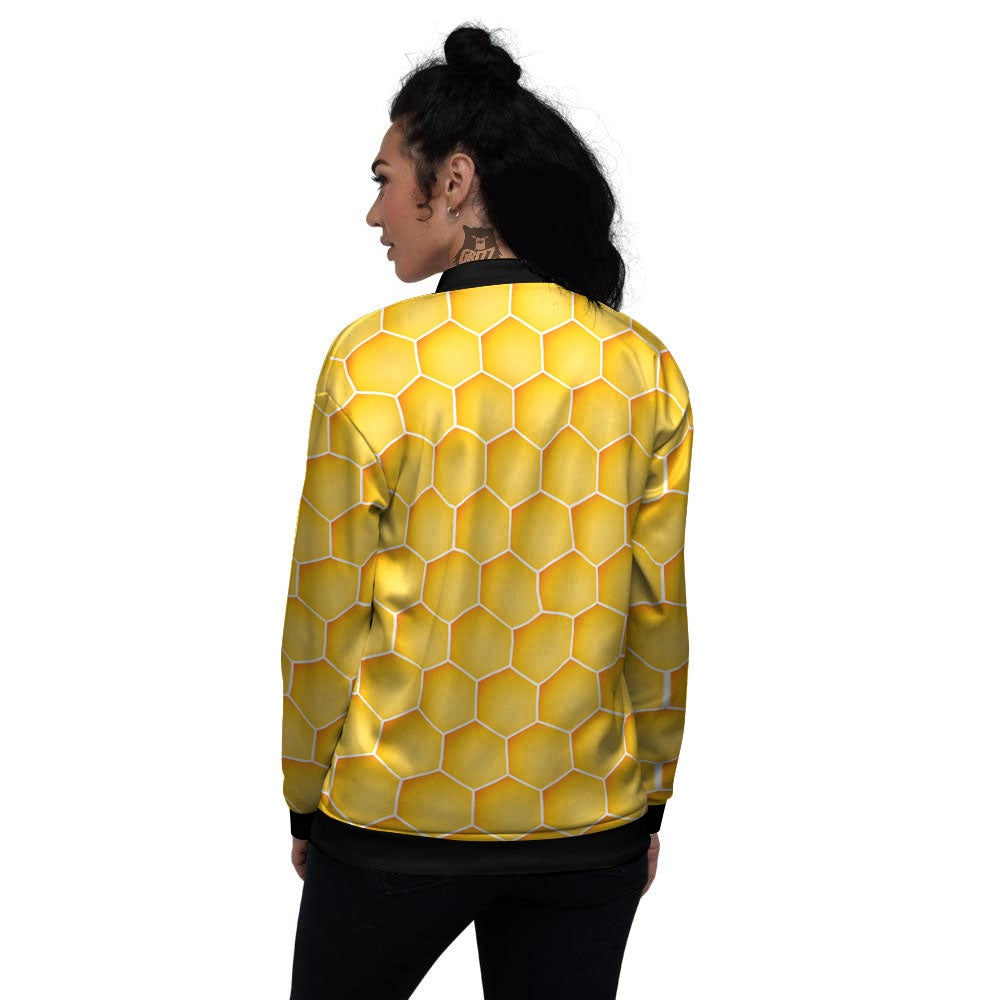 Hive Honey Bee Print Pattern Women's Bomber Jacket-grizzshop
