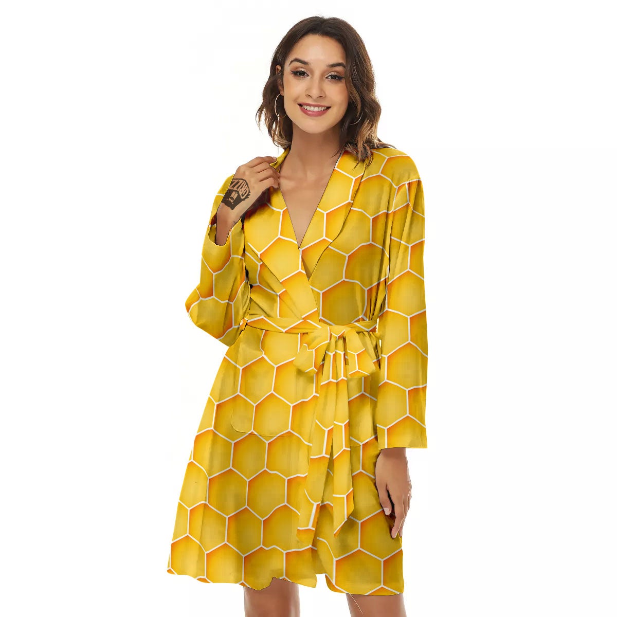 Hive Honey Bee Print Pattern Women's Robe-grizzshop