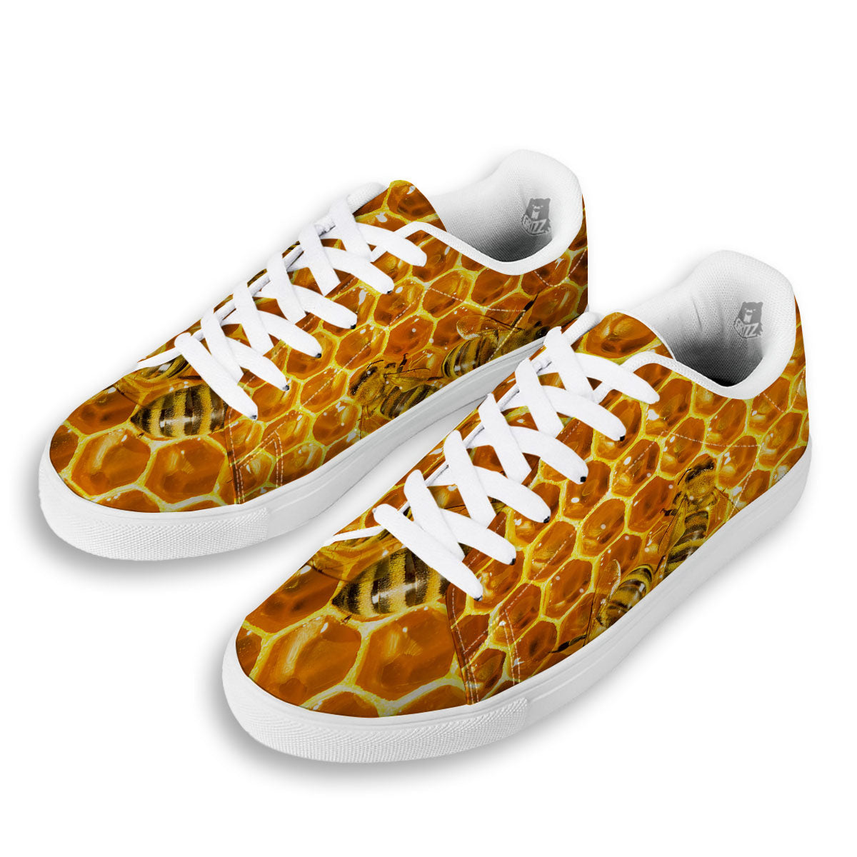 Hive Honey Bee Print White Low Top Sneakers-grizzshop