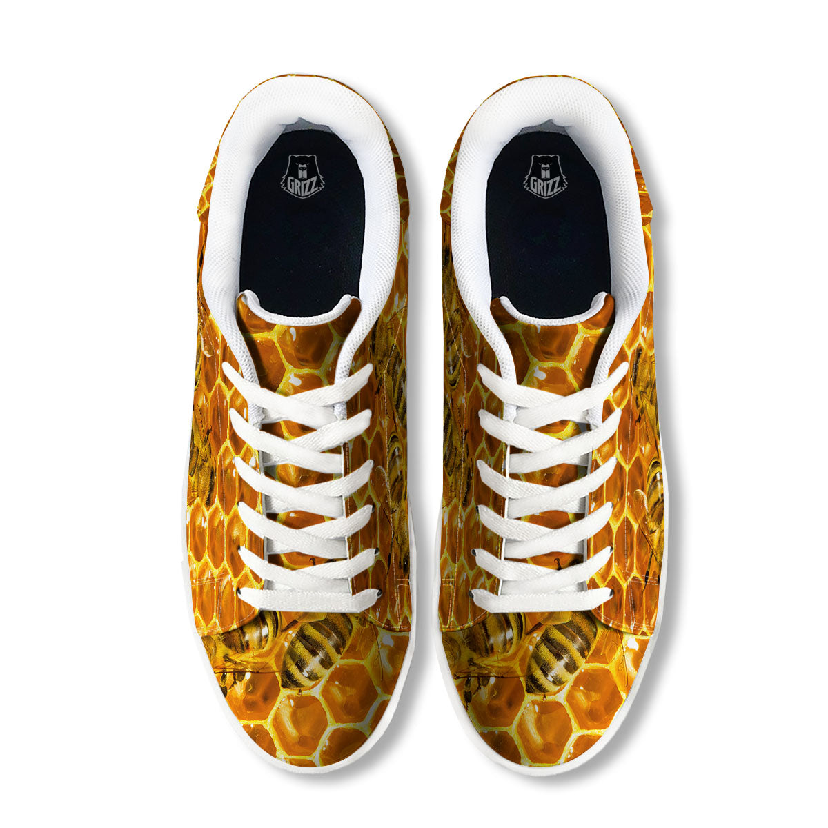 Hive Honey Bee Print White Low Top Sneakers-grizzshop