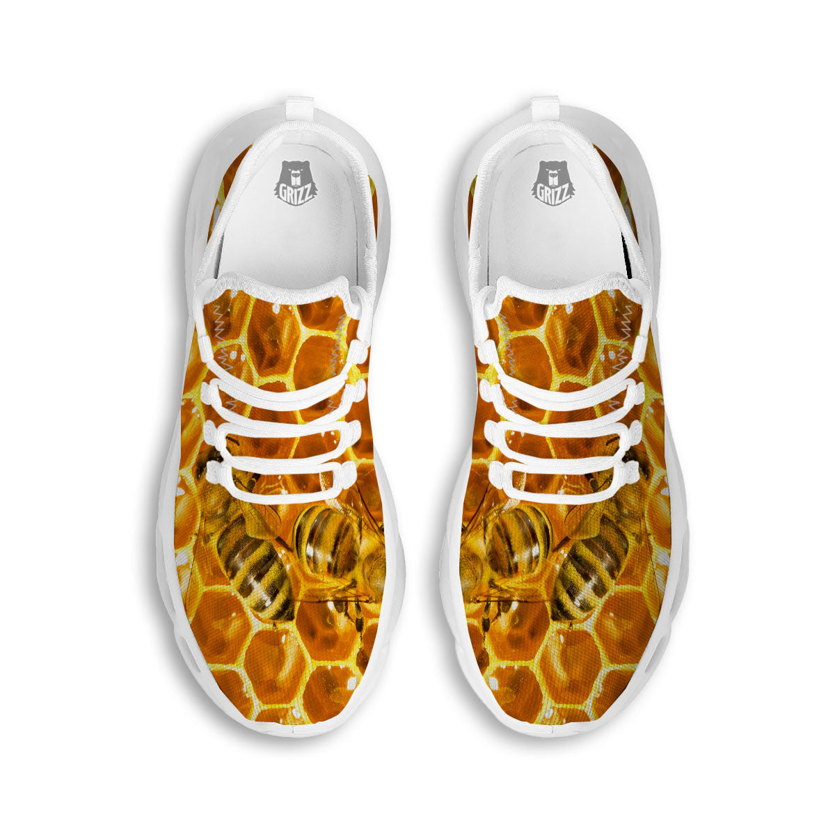 Hive Honey Bee Print White Running Shoes-grizzshop