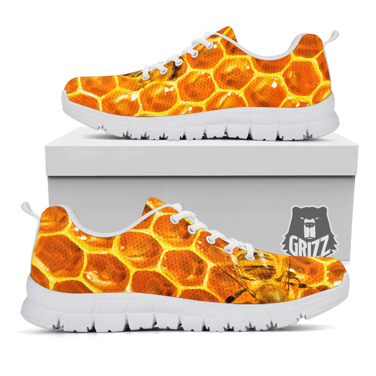 Hive Honey Bee Print White Sneaker-grizzshop