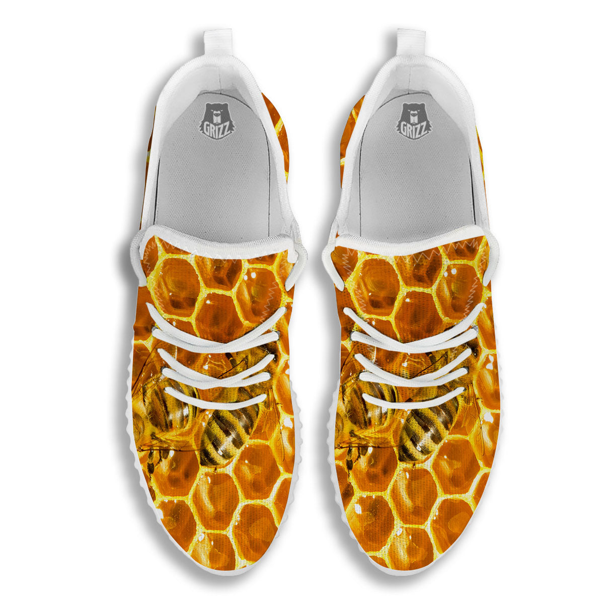 Hive Honey Bee Print White Walking Shoes-grizzshop