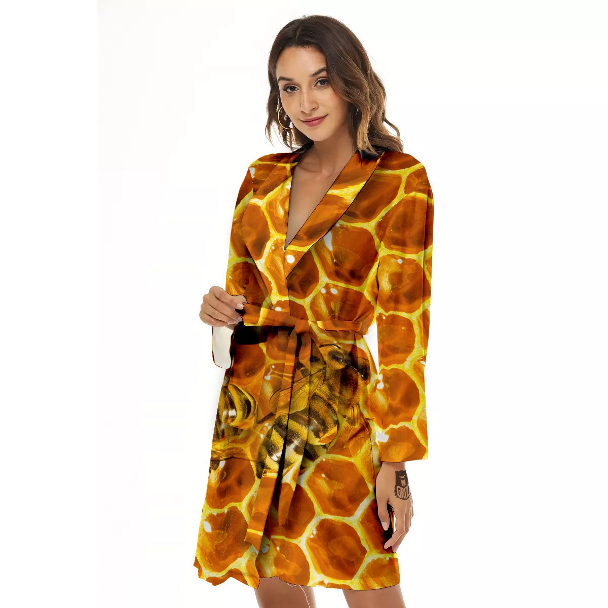 Hive Honey Bee Print Women's Robe-grizzshop