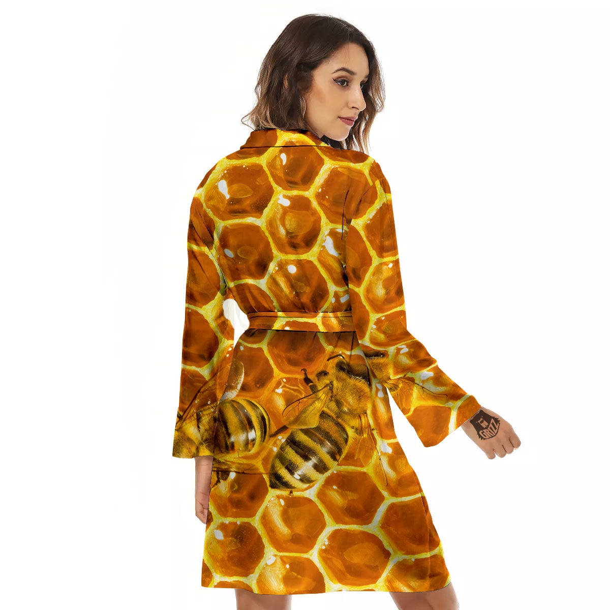 Hive Honey Bee Print Women's Robe-grizzshop