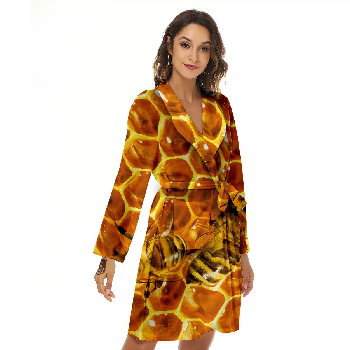 Hive Honey Bee Print Women's Robe-grizzshop