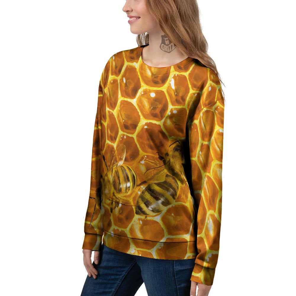 Hive Honey Bee Print Women's Sweatshirt-grizzshop