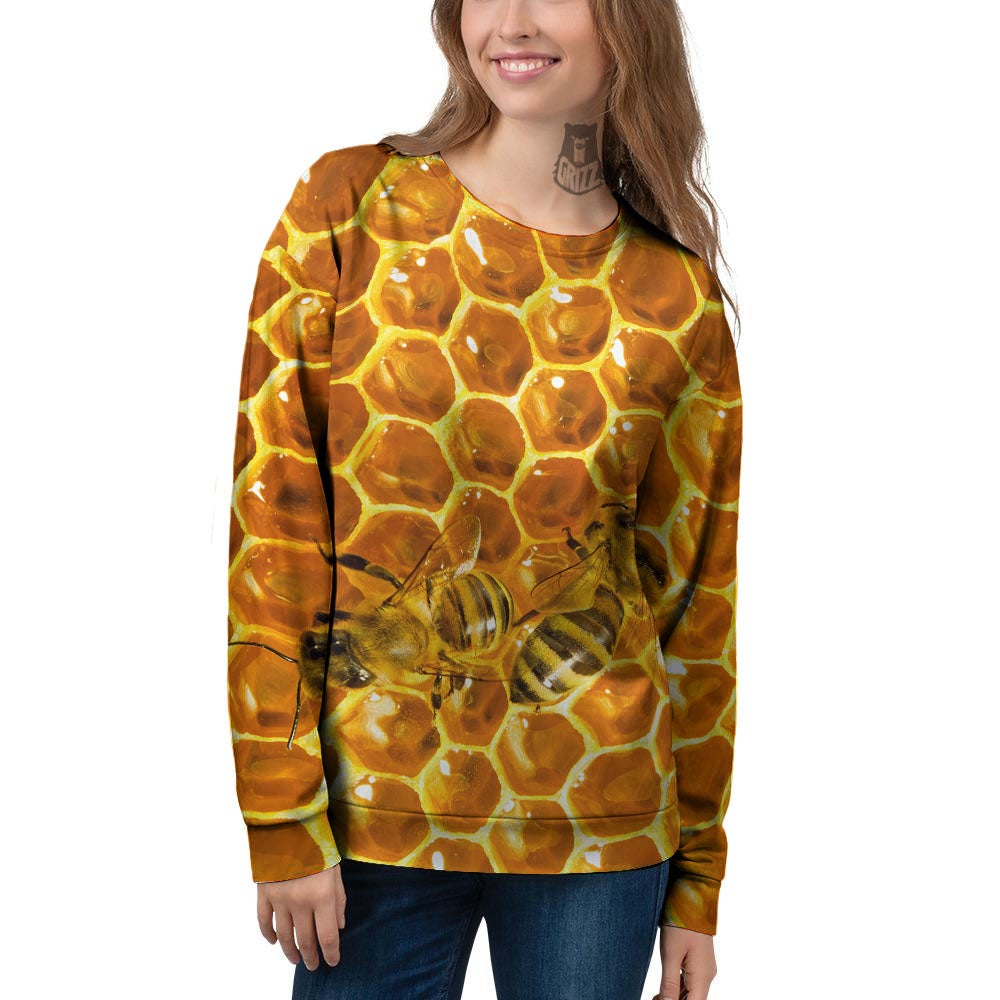 Hive Honey Bee Print Women's Sweatshirt-grizzshop