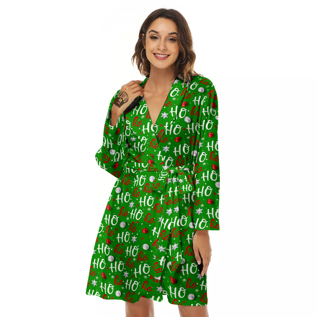 Ho Ho Christmas Santa Print Pattern Women's Robe-grizzshop