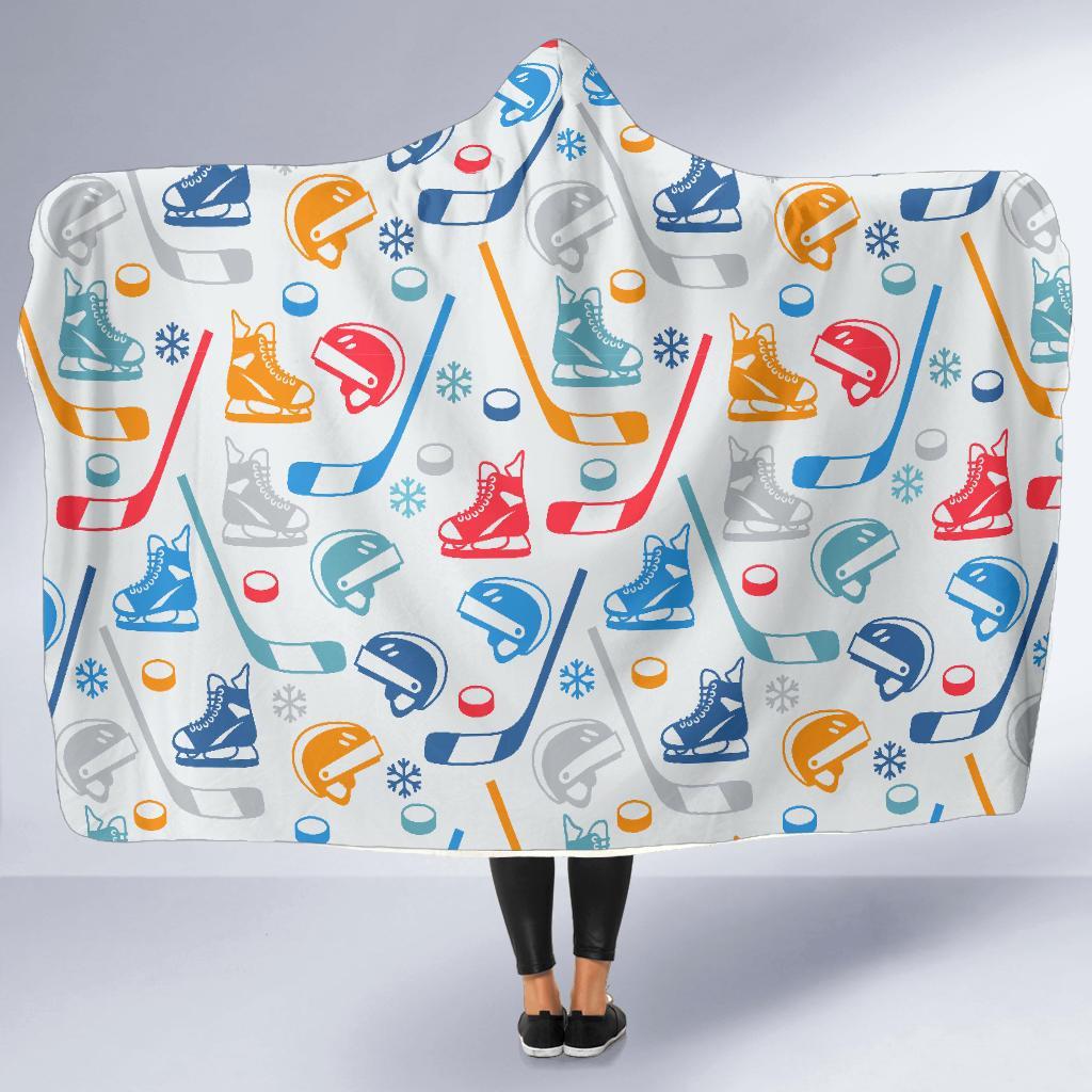 Hockey Pattern Print Hooded Blanket-grizzshop