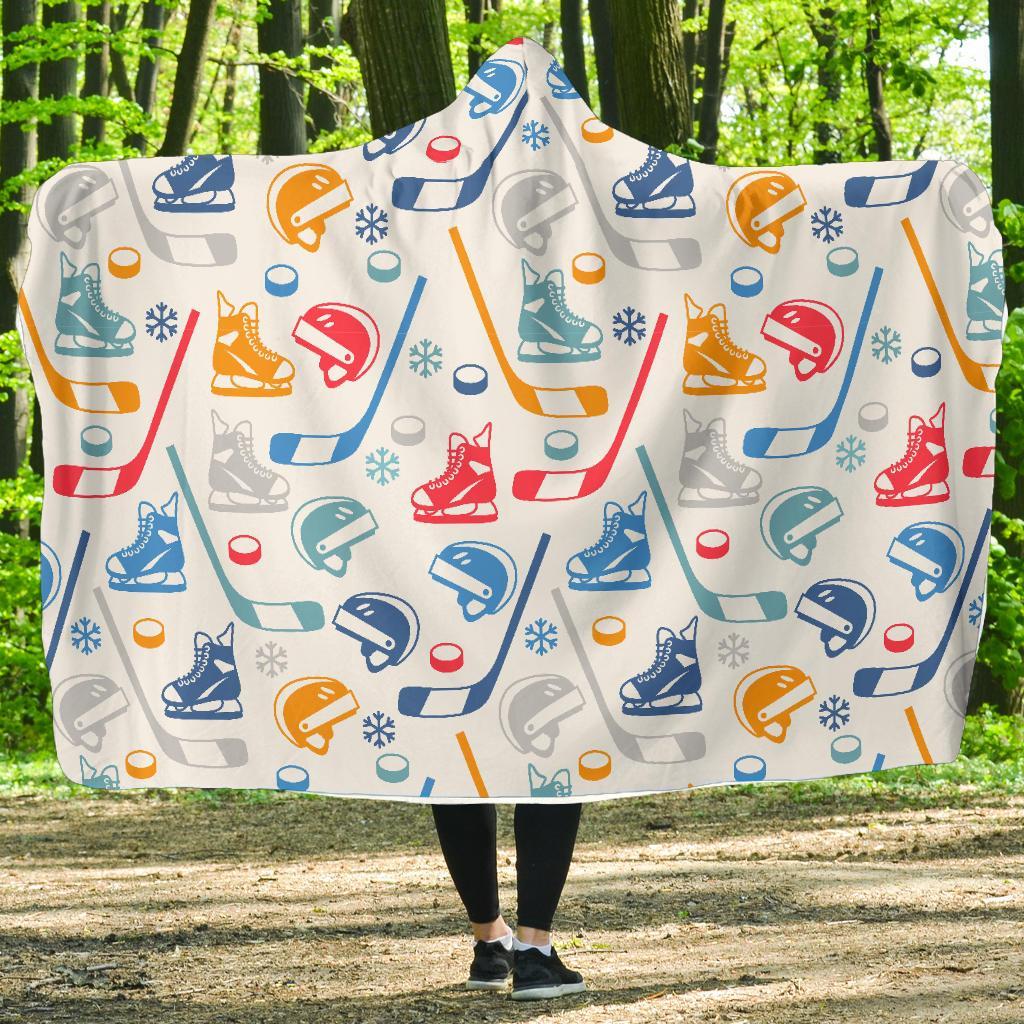 Hockey Pattern Print Hooded Blanket-grizzshop