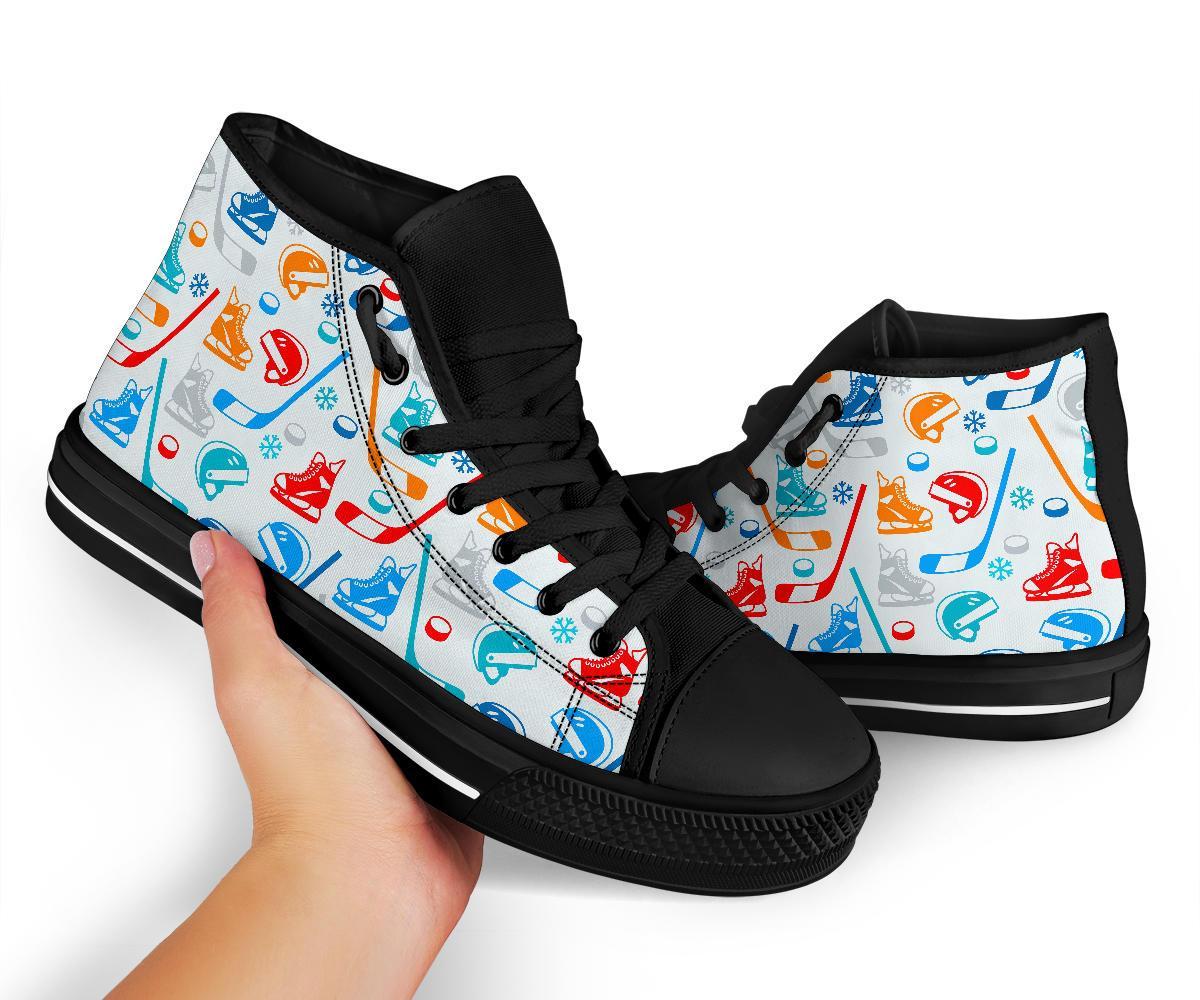 Hockey Pattern Print Men Women's High Top Shoes-grizzshop