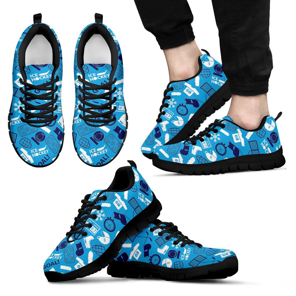 Hockey Print Pattern Black Sneaker Shoes For Men Women-grizzshop