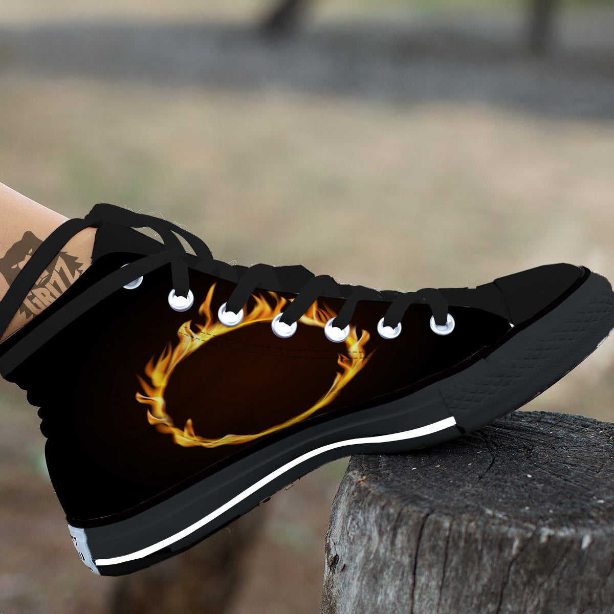 Hole Burning Print Black High Top Shoes-grizzshop