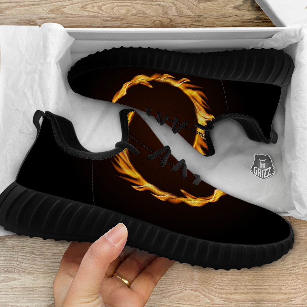 Hole Burning Print Black Walking Shoes-grizzshop