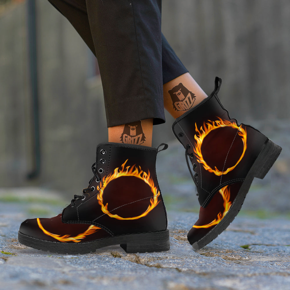 Hole Burning Print Leather Boots-grizzshop