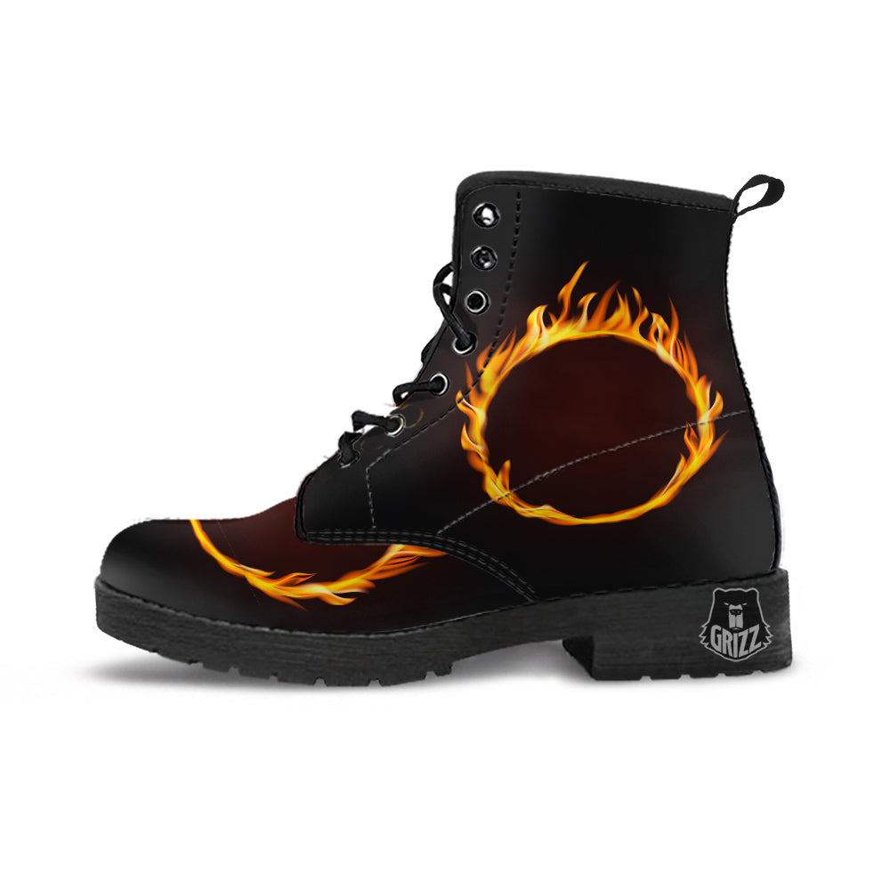 Hole Burning Print Leather Boots-grizzshop