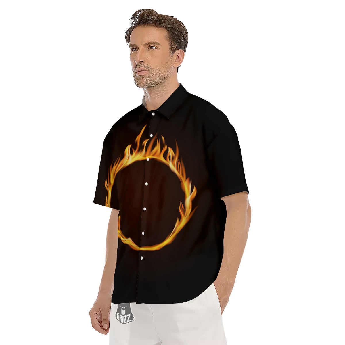 Hole Burning Print Men's Short Sleeve Shirts-grizzshop