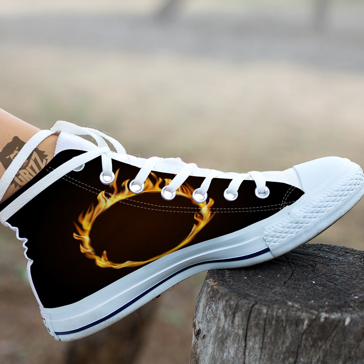 Hole Burning Print White High Top Shoes-grizzshop