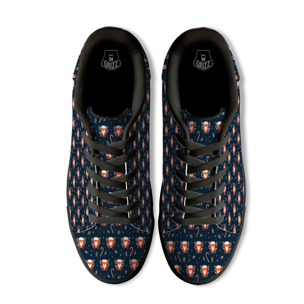 Holiday Christmas Cup Print Pattern Black Low Top Sneakers-grizzshop