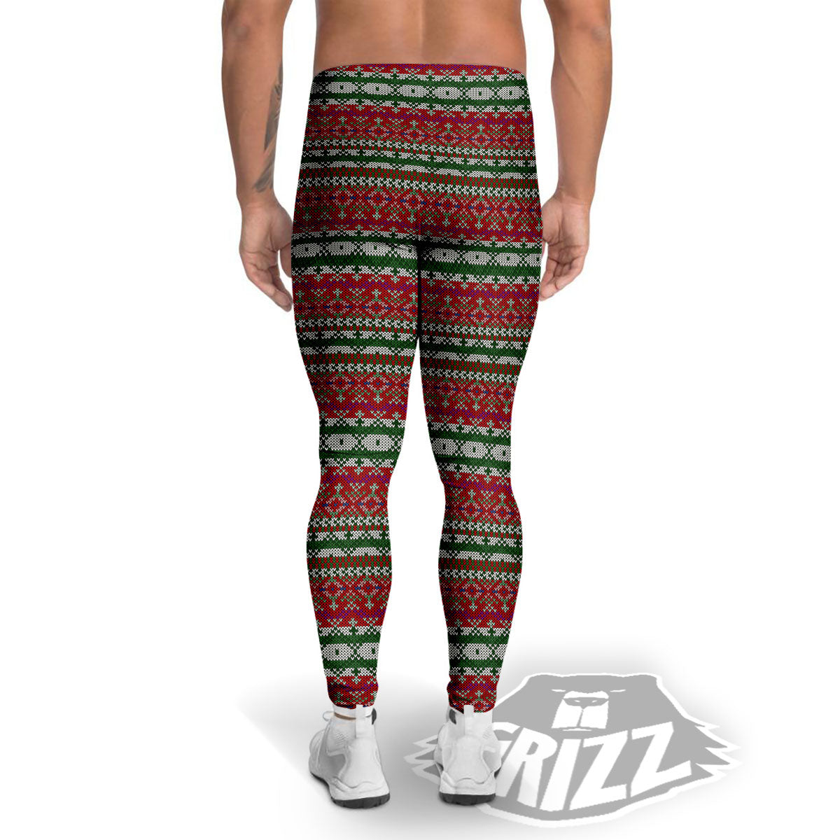 Holiday Knitted Christmas Print Pattern Men's Leggings-grizzshop