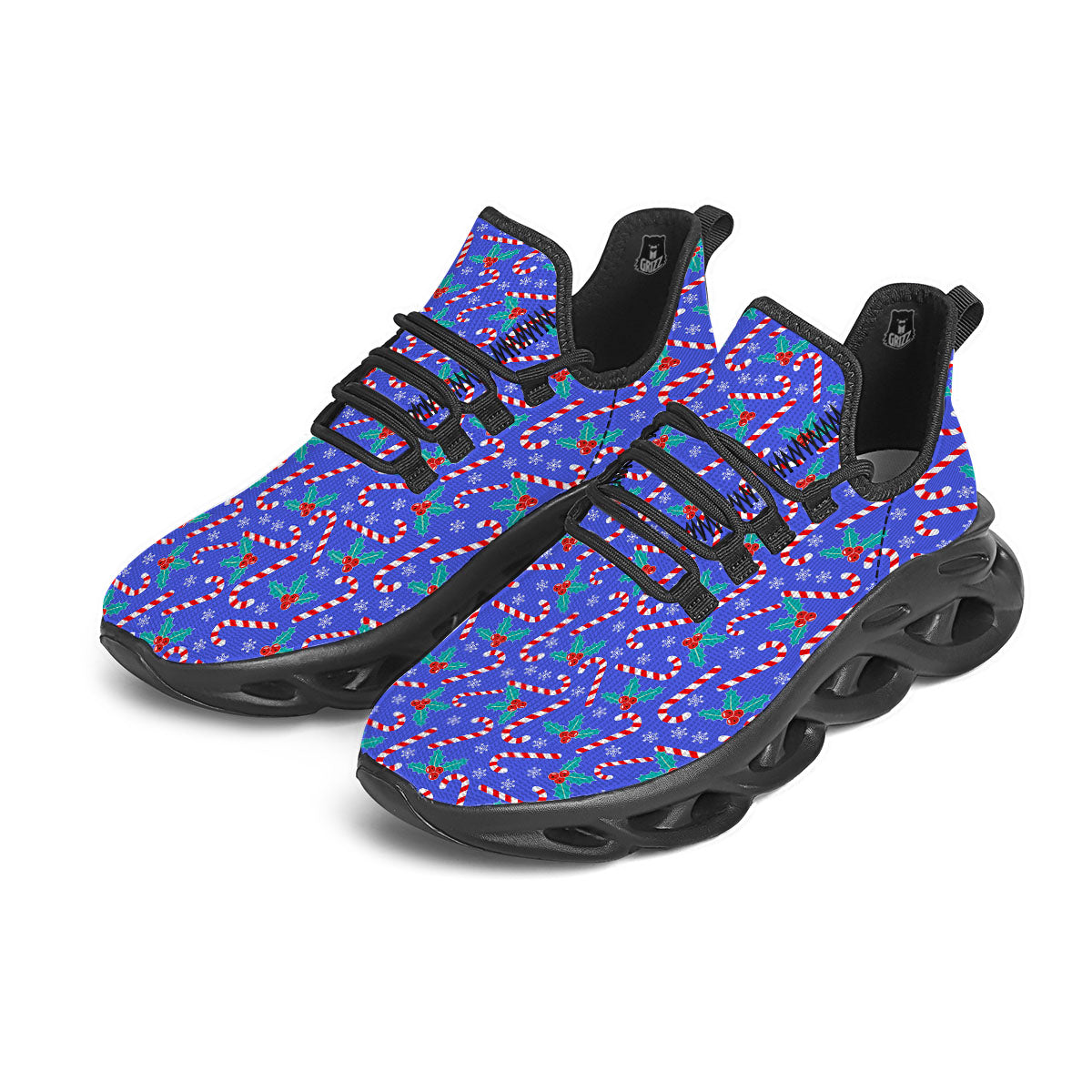 Holly Berry And Candy Cane Christmas Print Pattern Black Running Shoes-grizzshop