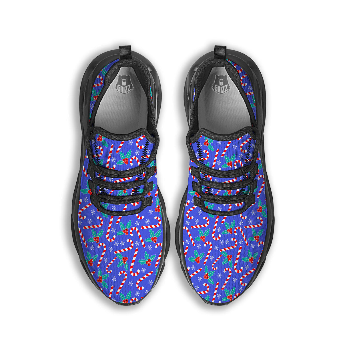Holly Berry And Candy Cane Christmas Print Pattern Black Running Shoes-grizzshop
