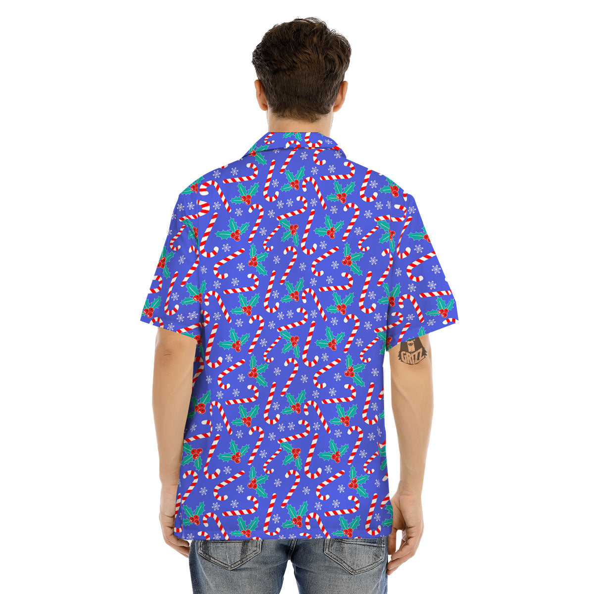 Holly Berry And Candy Cane Christmas Print Pattern Men's Hawaiian Shirt-grizzshop