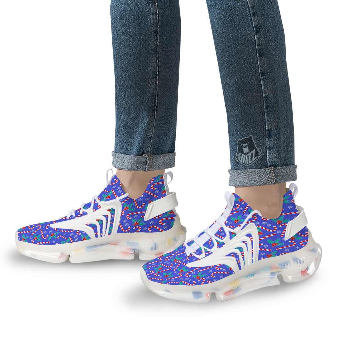 Holly Berry And Candy Cane Christmas Print Pattern White Gym Shoes-grizzshop