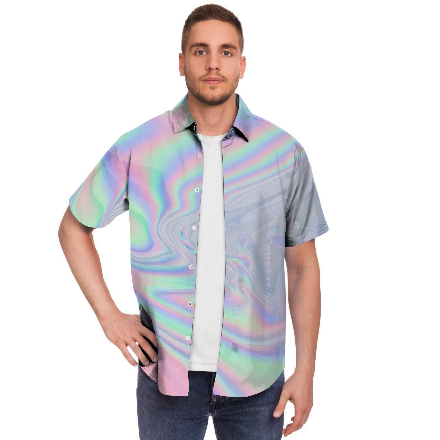 Holographic Abstract Men's Short Sleeve Shirt-grizzshop