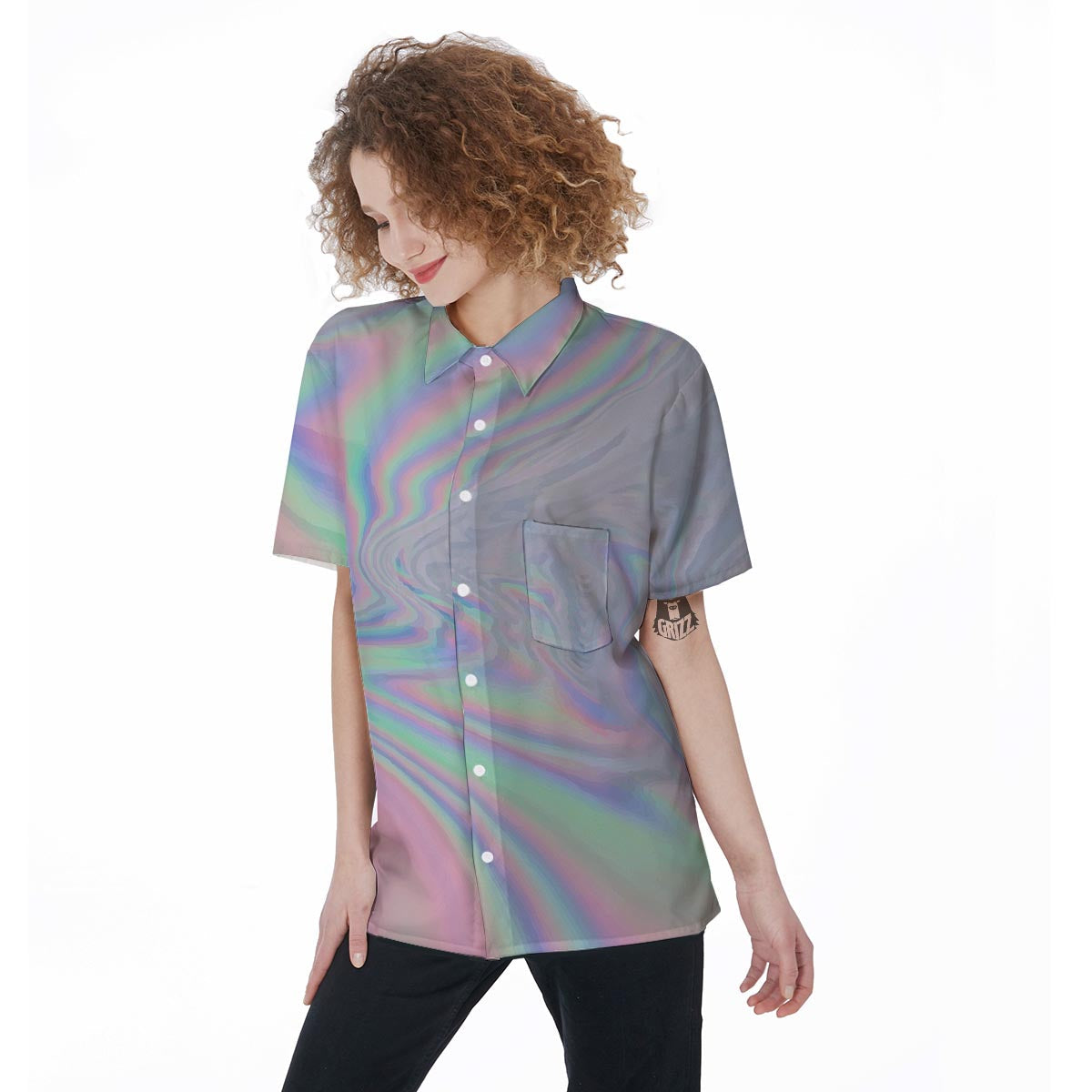 Holographic Abstract Women's Short Sleeve Shirts-grizzshop