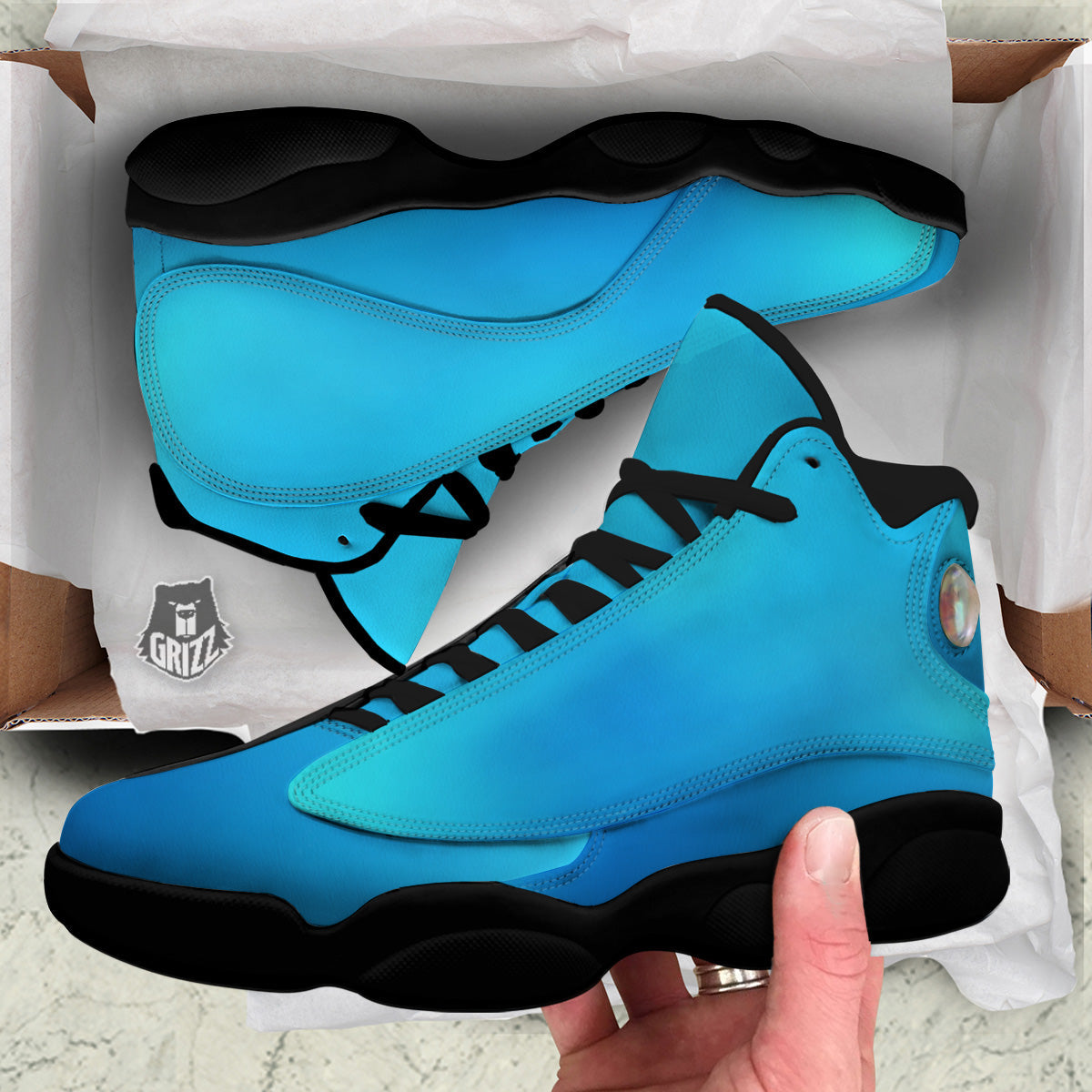 Holographic Blue Print Black Basketball Shoes-grizzshop